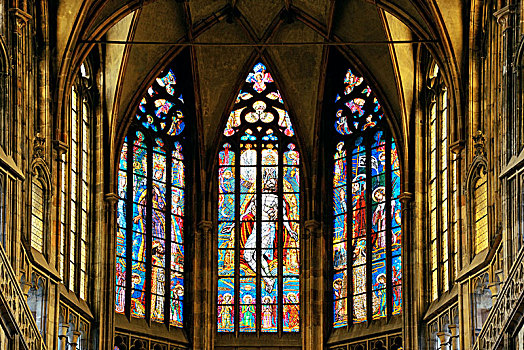 彩色玻璃,图案,大教堂,布拉格城堡,捷克共和国