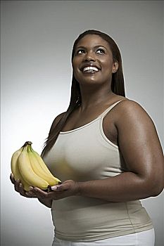 女人,拿着,香蕉