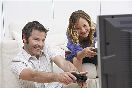 父亲,女儿,玩,电子游戏