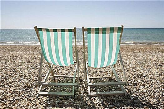 两个,折叠躺椅,海滩