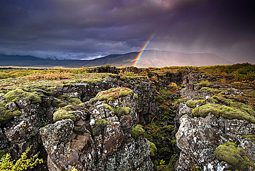 彩虹,暴风雨,上方,火山地貌,盘子,裂缝