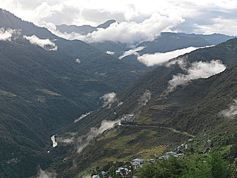 云,上方,山,地区,不丹