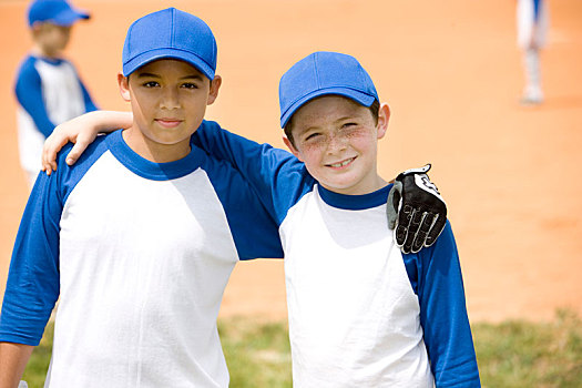 头像,两个男孩,摆姿势,棒球,比赛