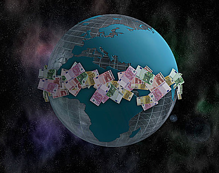 地球仪,欧元钞票