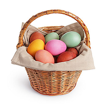 柳条篮,满,淡色调,彩色,复活节彩蛋,白色背景