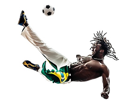 巴西人,黑人,球员,踢,足球