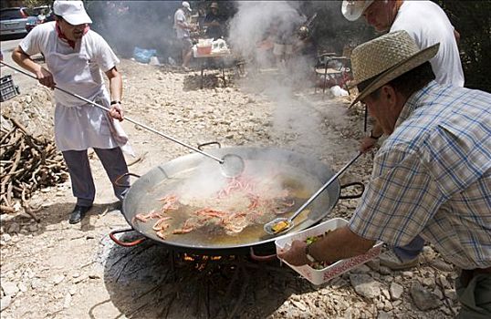 男人,烹调,巨大,拌饭,白色海岸,西班牙