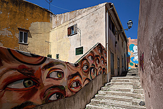 壁画,街头艺术,涂鸦,阿尔法马区,地区,里斯本,葡萄牙,欧洲