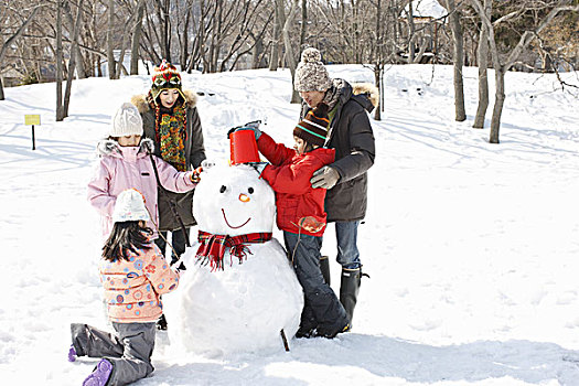 家庭,制作,雪人