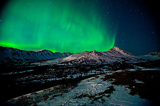 北极光,上方,狼獾,顶峰,楚加奇州立公园,靠近,电线,阿拉斯加,冬天