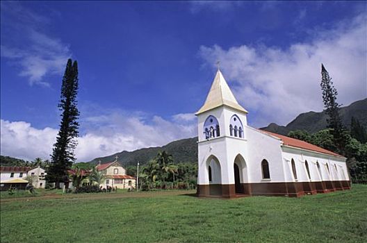 新加勒多尼亚,教堂,绿色,风景