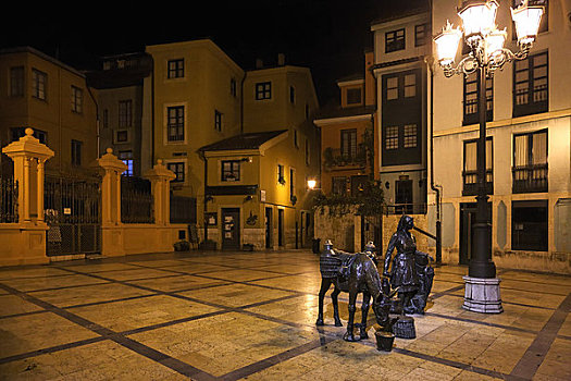 奥维耶多,夜晚,阿斯图里亚斯,西班牙