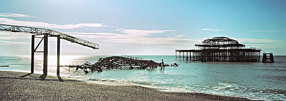 毁坏,码头,布莱顿海滩,英格兰