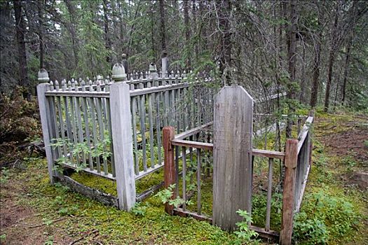 老,墓地,木质,墓碑,靠近,育空地区,加拿大