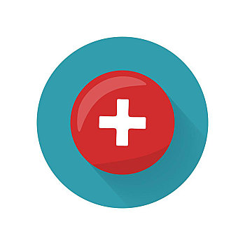 红十字,象征,按键,第一,医疗,协助,标识,救护车,医院,旗帜,瑞士,圆,保健,概念,药物,纹章,矢量