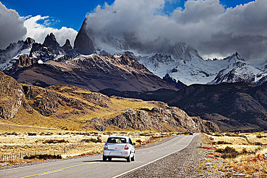 攀升,云,道路,洛斯格拉希亚雷斯国家公园,巴塔哥尼亚,阿根廷