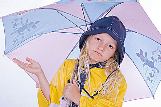 悲伤,女孩,7岁,伞