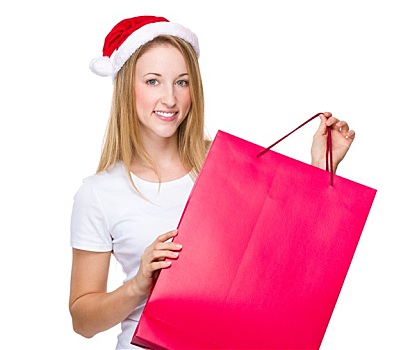 圣诞节,女人,拿着,购物袋