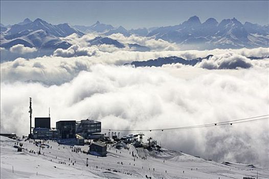 缆车,车站,粪便,袛园,滑雪胜地,白色,竞技场,高处,云海,瑞士