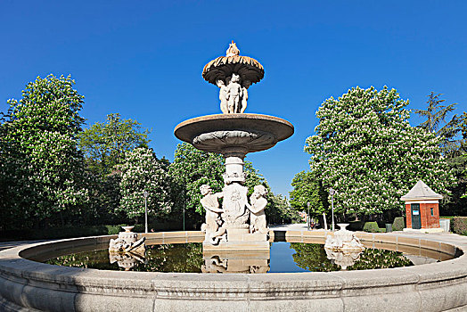 喷泉,丽池公园,公园,马德里,西班牙,欧洲