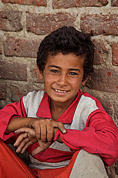 微笑,孩子,乡村,公里,北方,城市,地区,埃及,六月,2007年