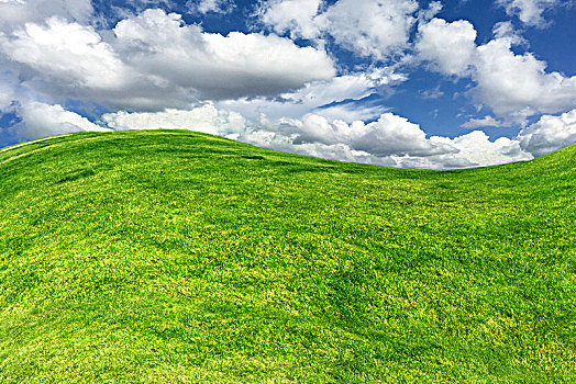 蓝天白云下的绿色草地