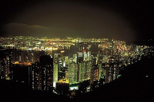 天际线,夜晚,公寓楼,建筑,塔楼,香港,中国,亚洲