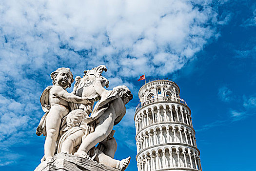 雕塑,正面,比萨斜塔,广场,中央教堂,比萨,托斯卡纳,意大利,欧洲