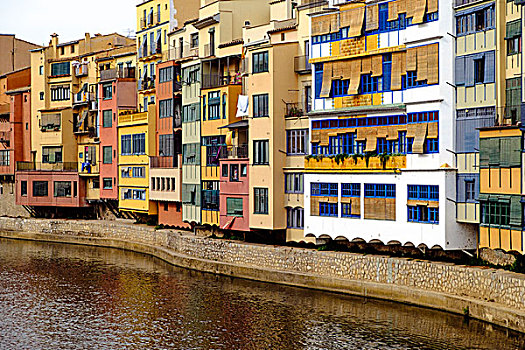 色彩,房子,翁亚尔河,赫罗纳,加泰罗尼亚,西班牙