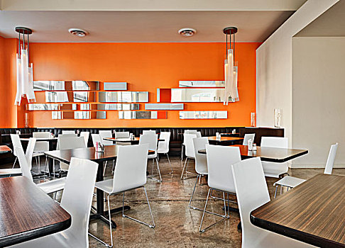 现代,橙色,墙壁,白色,椅子