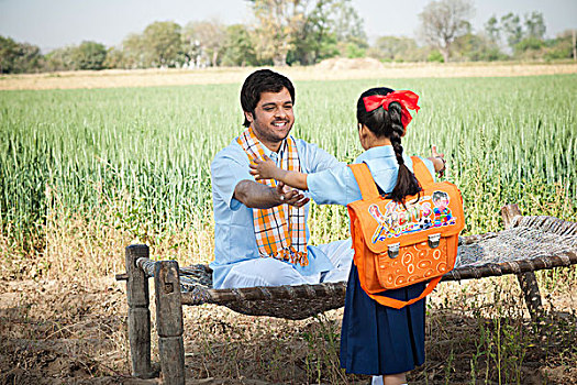 农民,搂抱,女儿,土地,印度