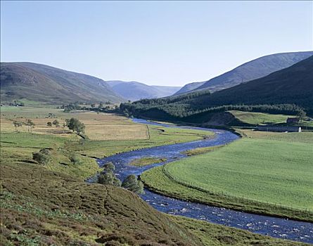 水,河,山,青草,格兰扁区,苏格兰