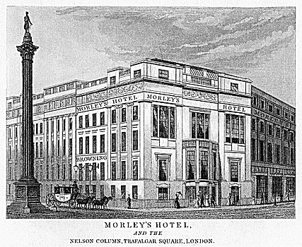 酒店,纳尔逊纪念柱,特拉法尔加广场,威斯敏斯特,伦敦,19世纪