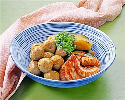 日本料理,芋头,根,对虾,南瓜
