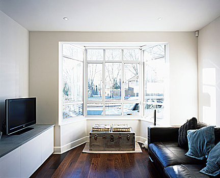 客厅,风格,现代,皮沙发,组合,座椅,凸窗