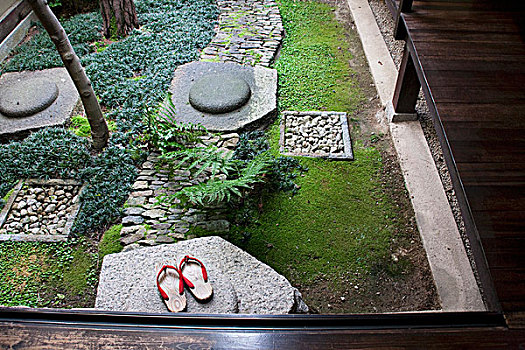 木质,凉鞋,日式庭园
