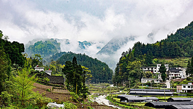 雨后山村美景如画