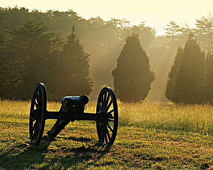 美国,弗吉尼亚,马纳萨斯,国家,战场,公园,大炮,晨雾,大幅,尺寸