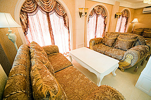 漂亮,室内,休闲沙发,凸窗,传统风格,家具