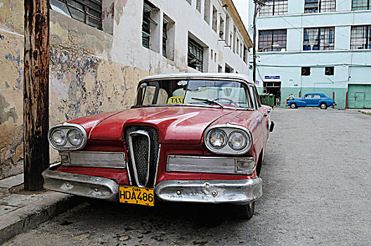 红色,美洲,老爷车,出租车,哈瓦那,古巴,北美