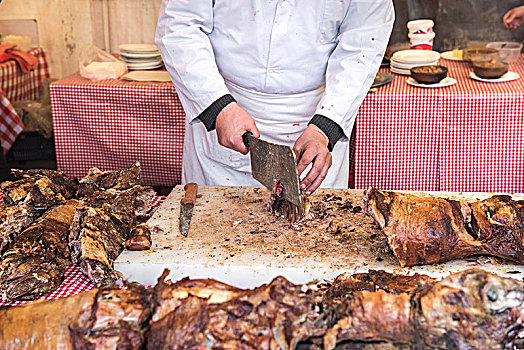 屠夫,切,牛肉,肋骨