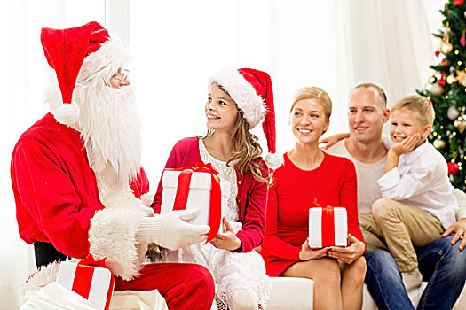 家庭,休假,圣诞节,人,概念,微笑,圣诞老人,礼盒,在家