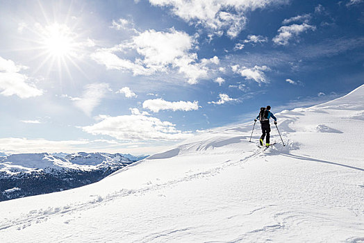 滑雪,登山,上升,冬天,阿尔卑斯山,萨恩泰尔,南蒂罗尔,意大利,欧洲