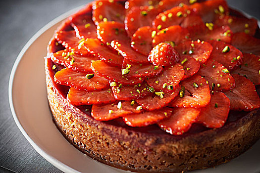草莓,芝士蛋糕,挤压,开心果