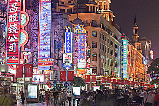 忙碌,南京路,夜晚,上海,中国