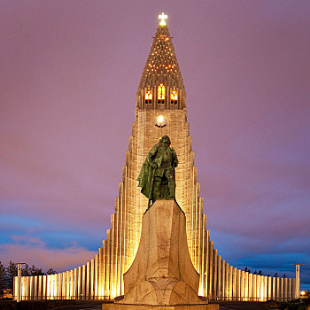光亮,雕塑,黄昏,雷克雅未克,冰岛,欧洲
