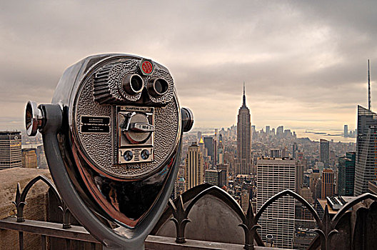 取景器,双筒望远镜,纽约,天际线,背景,顶端,石头,暸望,美国