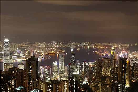 香港岛,九龙,天际线,夜晚