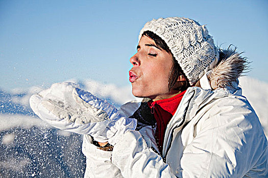 女青年,吹,雪