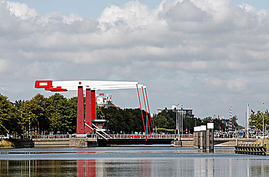 现代,活动衍架,桥,上方,运河,米德尔堡,荷兰,欧洲